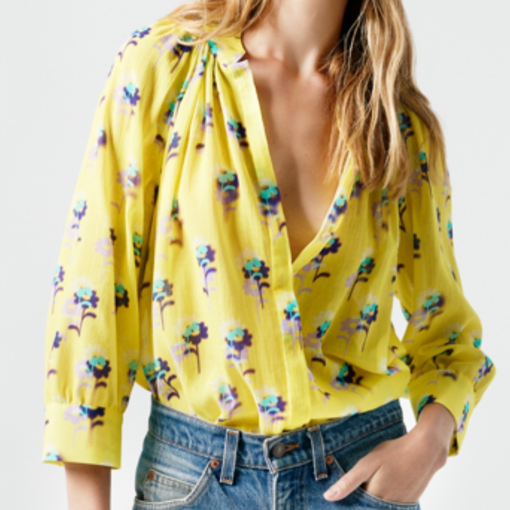 Smythe Gathered Blouse, Lemon Floral, Small